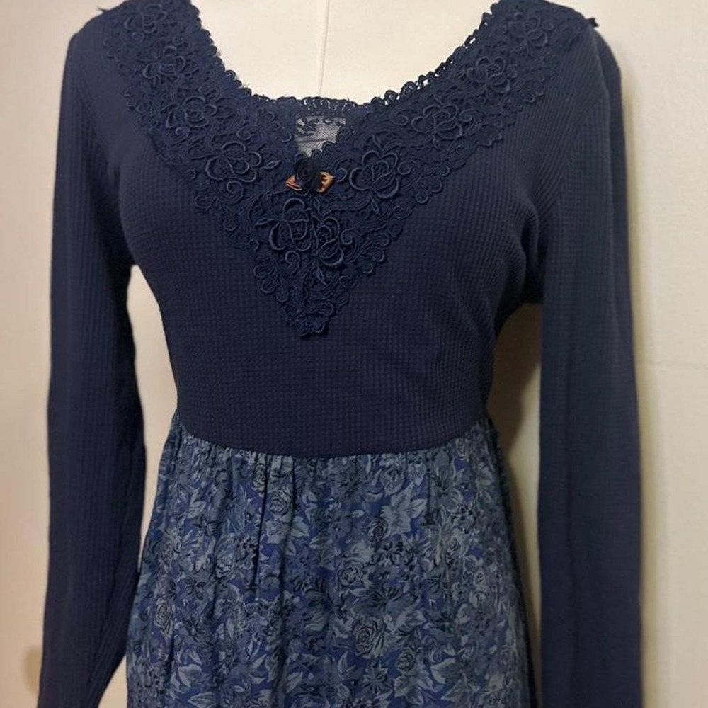 VTG 90s RJ Stevens Floral Whimsigoth Grunge Waffle Knit Midi Dress Size 6